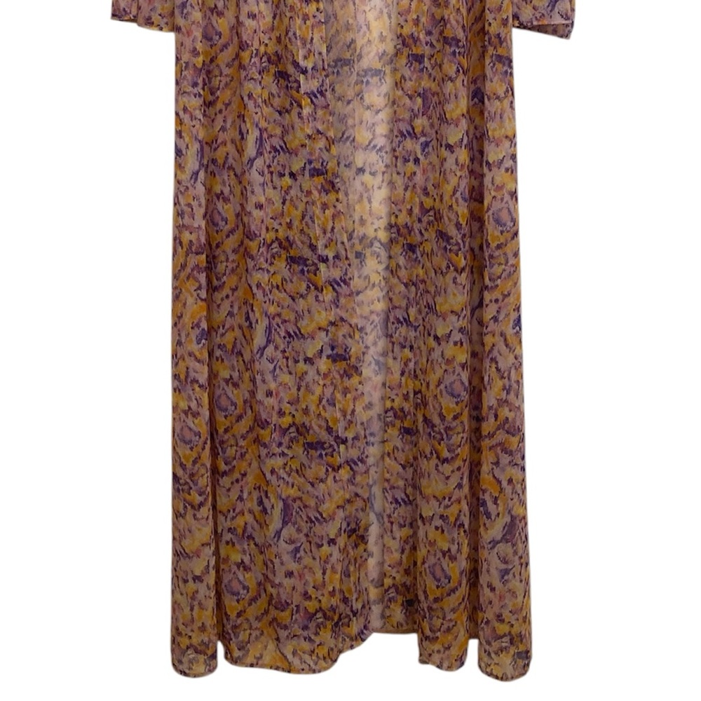 Savage X Fenty Sheer Kimono Robe, Lace Up Back, Yellow & Purple, Womens M /L - Picture 4 of 7